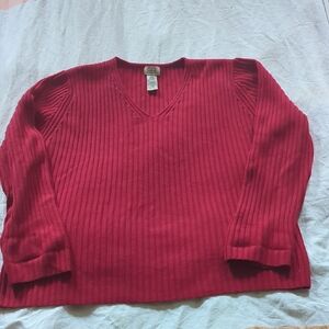 L.L. Bean Women's V-Neck Sweater in Rich Red